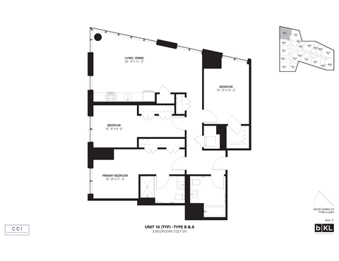 Floor plan for 3 beds, 2 baths, 1327 sqft